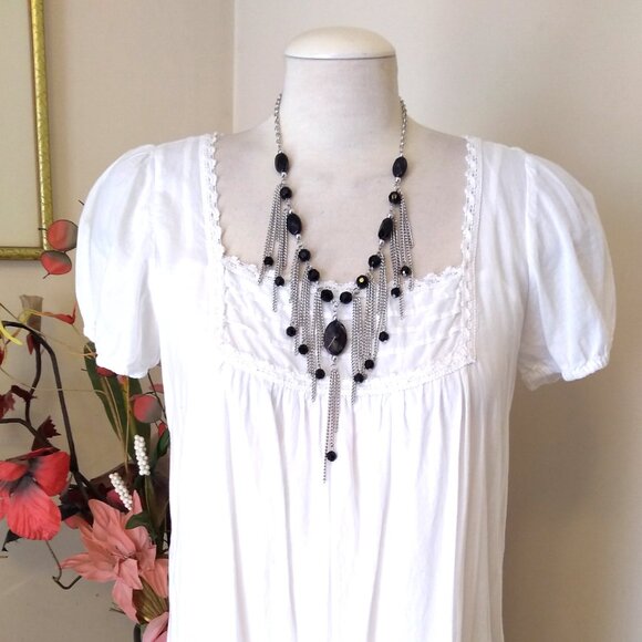 Vintage NEW new touch Black Beads VTG Silver Tone Necklace - Picture 7 of 8